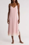 Nordstrom Midnight Lace Trim Satin Chemise In Pink