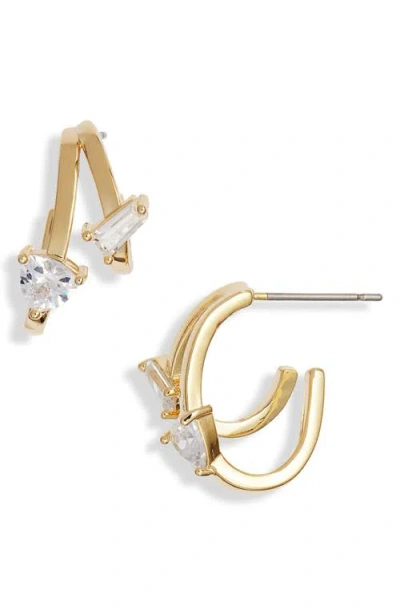 Nordstrom Mixed Cubic Zirconia Half Hoop Earrings In Clear- Gold