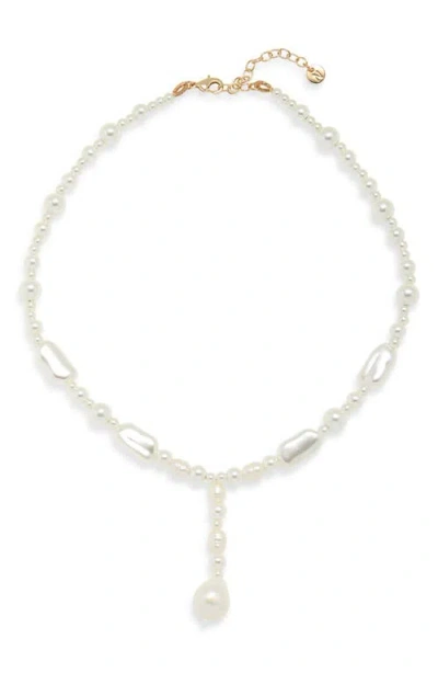 Nordstrom Mixed Faux Pearl Y-necklace In Gold