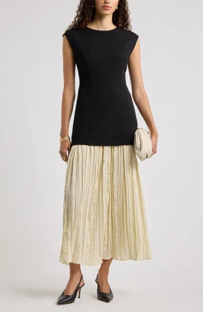 Nordstrom Mixed Media Pleated Dress In Black
