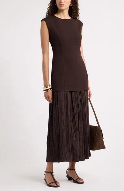 Nordstrom Mixed Media Pleated Dress In Brown