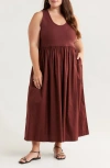 Nordstrom Mixed Media Stretch Cotton Tank Maxi Dress In Brown