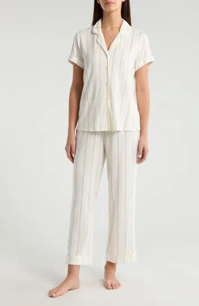 Nordstrom Moonlight Eco Crop Pajamas In Ivory- Tan Calm Pinstripe