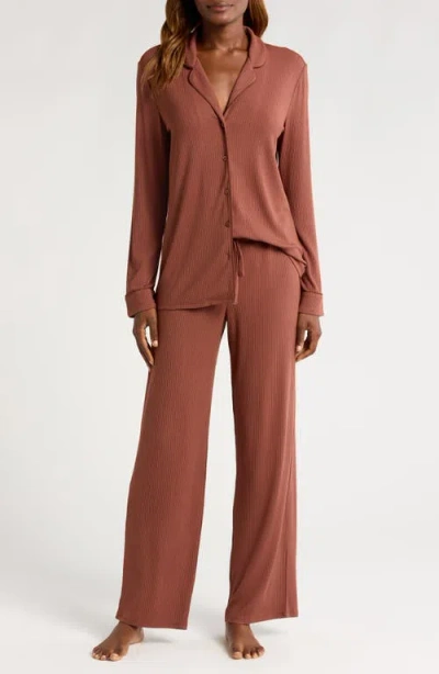 Nordstrom Moonlight Eco Easy Rib Pajamas In Brown Brunette