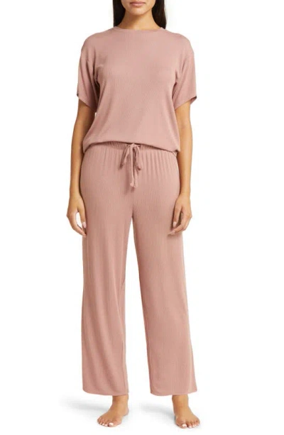 Nordstrom Moonlight Eco Easy Rib Pajamas In Tan Burlwood