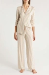 Nordstrom Moonlight Eco Knit Pajamas In Beige Hummus Skinny Stripe