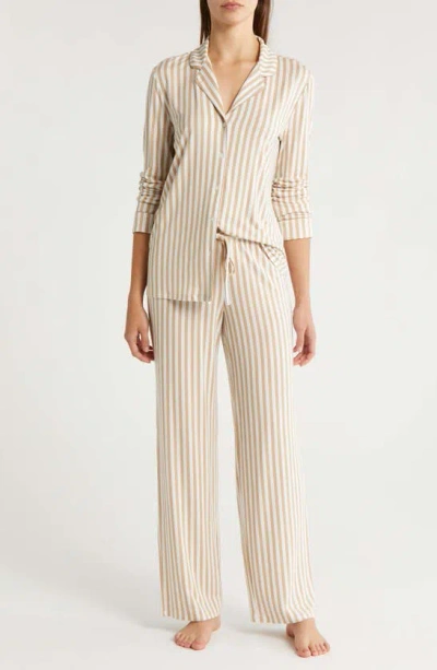 Nordstrom Moonlight Eco Knit Pyjamas In Beige Hummus Skinny Stripe