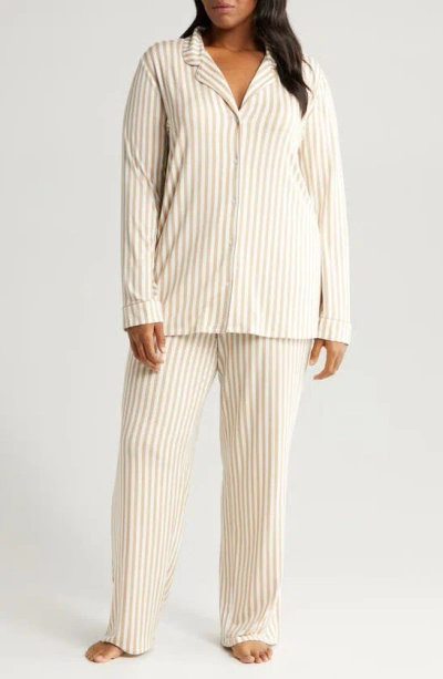 Nordstrom Moonlight Eco Knit Pajamas In Beige Hummus Skinny Stripe