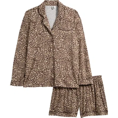 Nordstrom Moonlight Eco Long Sleeve Short Pajamas In Beige Leopard Spots
