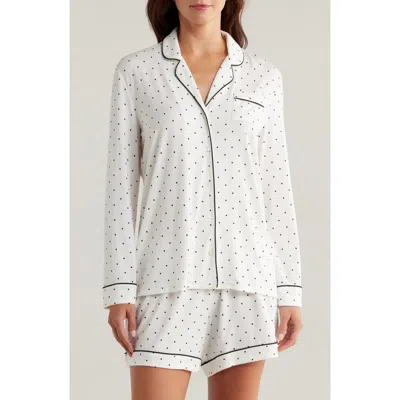 Nordstrom Moonlight Eco Long Sleeve Short Pajamas In Ivory- Black Dot