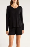 Nordstrom Moonlight Eco Rib Long Sleeve Shortie Pajamas In Black