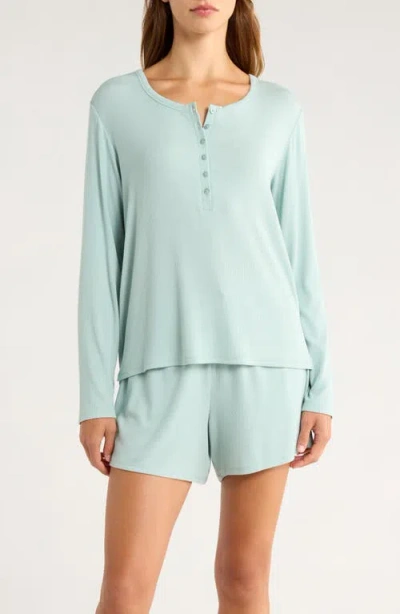 Nordstrom Moonlight Eco Rib Long Sleeve Shortie Pajamas In Blue