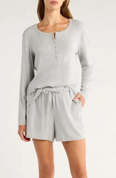 Nordstrom Moonlight Eco Rib Long Sleeve Shortie Pajamas In Gray
