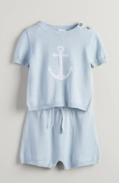 Nordstrom Babies'  Motif Short Sleeve Cotton Blend Sweater & Shorts Set In Blue