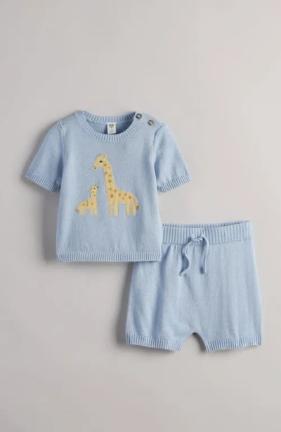 Nordstrom Babies'  Motif Short Sleeve Cotton Blend Sweater & Shorts Set In Blue