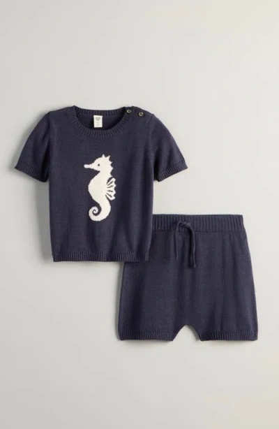 Nordstrom Babies'  Motif Short Sleeve Cotton Blend Sweater & Shorts Set In Blue