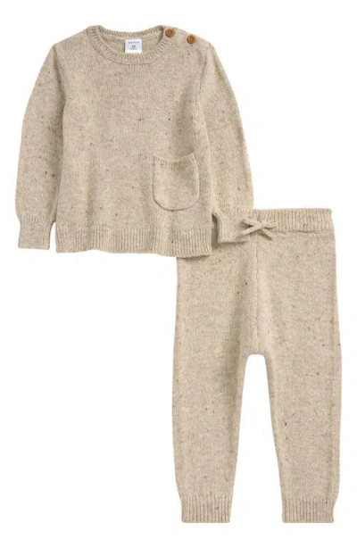 Nordstrom Babies'  Nep Sweater & Joggers Set In Beige Oatmeal Dark Heather