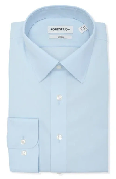 Nordstrom Non-iron Trim Fit Solid Cotton Dress Shirt In Blue Skyway