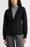 Nordstrom One-button V-neck Rib Cardigan In Black