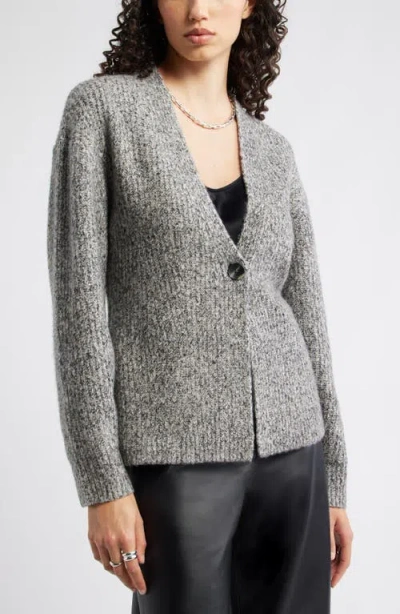 Nordstrom One-button V-neck Rib Cardigan In Gray
