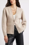 Nordstrom One-button V-neck Rib Cardigan In Neutral