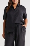 Nordstrom One Pocket Short Sleeve Button-up Shirt In Black
