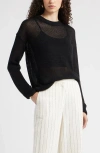 Nordstrom Open Knit Linen Sweater In Black