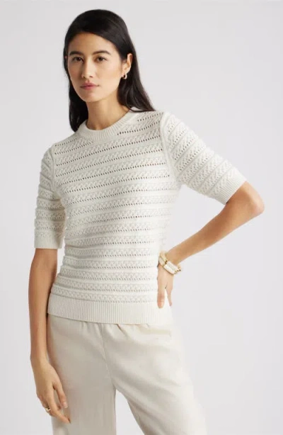 Nordstrom Open Stitch Crewneck Sweater In White