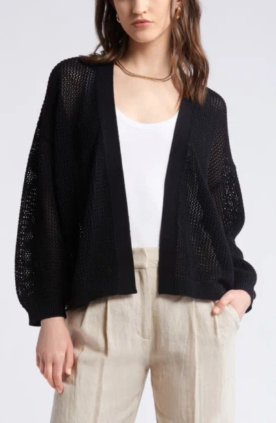 Nordstrom Open Stitch Open Front Cotton Cardigan In Black