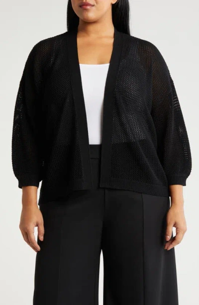 Nordstrom Open Stitch Open Front Cotton Cardigan In Black