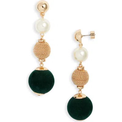 Nordstrom Orb Velvet & Faux Pearl Drop Earrings In Green