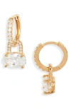 Nordstrom Oval Cubic Zirconia Drop Huggie Hoop Earrings In 14k Gold Plated