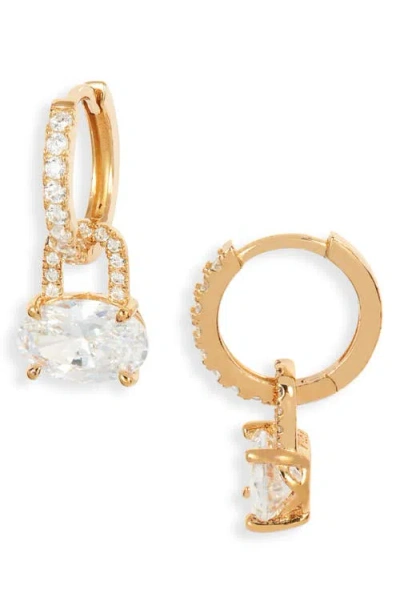Nordstrom Oval Cubic Zirconia Drop Huggie Hoop Earrings In 14k Gold Plated