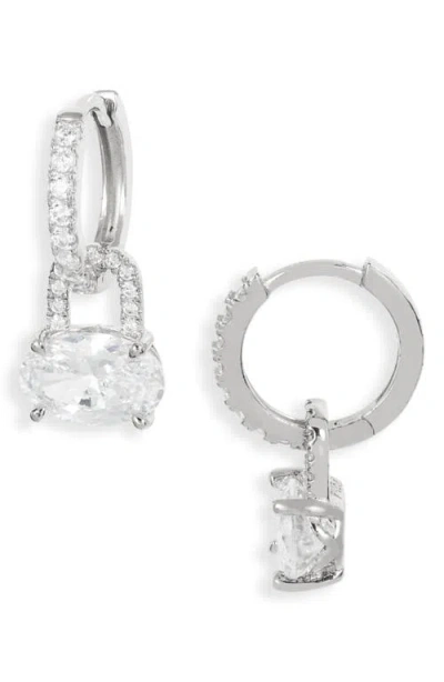Nordstrom Oval Cubic Zirconia Drop Huggie Hoop Earrings In Platinum Plated