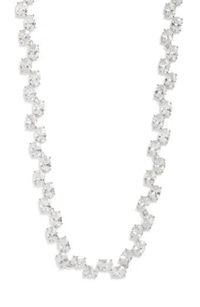 Nordstrom Oval Cubic Zirconia Foldover Collar Necklace In Clear- Silver