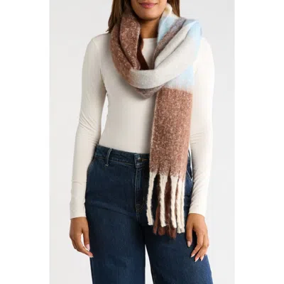 Nordstrom Oversized Brushed Scarf In Ivory- Blue Plaid