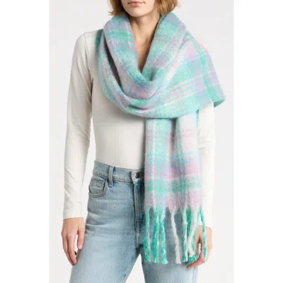 Nordstrom Oversized Brushed Scarf In Turquoise Plaid