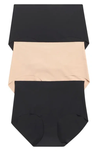 Nordstrom Pack Of 3 Invisible Edge Briefs In Black- Tan Multi