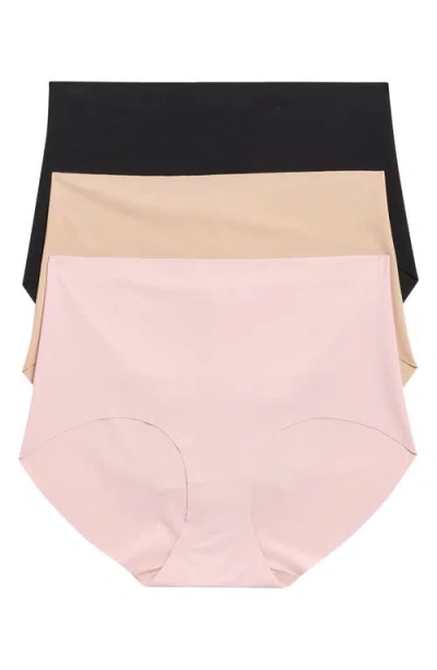 Nordstrom Pack Of 3 Invisible Edge Briefs In Pink- Tan- Black Multi