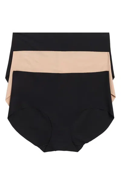 Nordstrom Pack Of 3 Invisible Edge Hipster Briefs In Black- Tan Multi