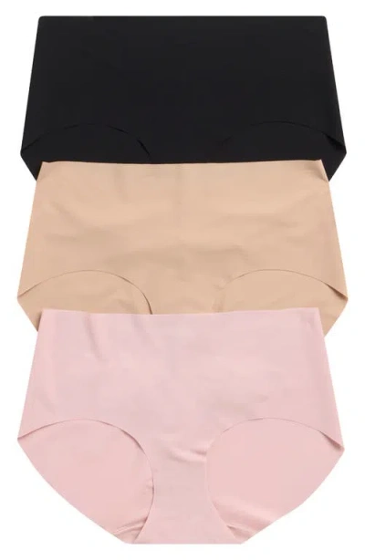 Nordstrom Pack Of 3 Invisible Edge Hipster Briefs In Pink- Tan- Black Multi