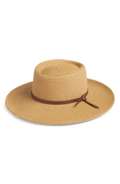 Nordstrom Packable Boater Hat In Tan Dark Combo