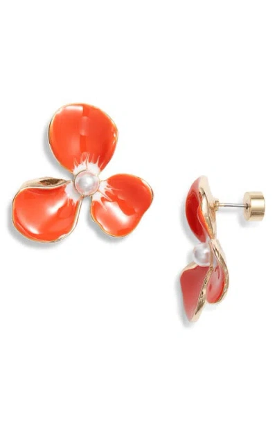 Nordstrom Painted Pansy Stud Earrings In Orange