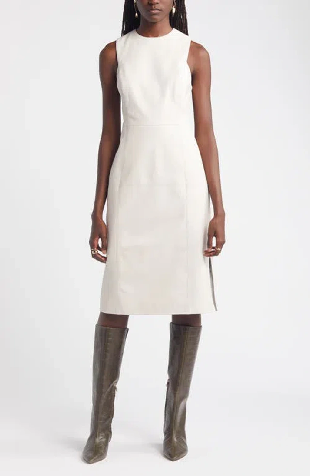Nordstrom Paneled Leather Sheath Dress In Beige Pumice | ModeSens