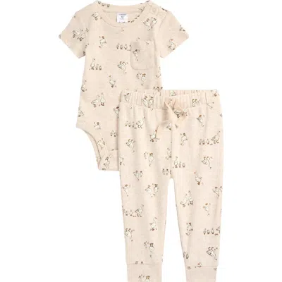 Nordstrom Babies'  Patterned Cotton Romper & Joggers Set In Pink