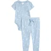 Nordstrom Patterned Cotton Romper & Joggers Set In Blue Fog Sailboats