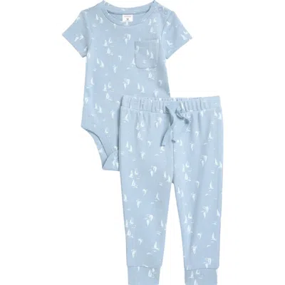 Nordstrom Babies'  Patterned Cotton Romper & Joggers Set In Blue Fog Sailboats