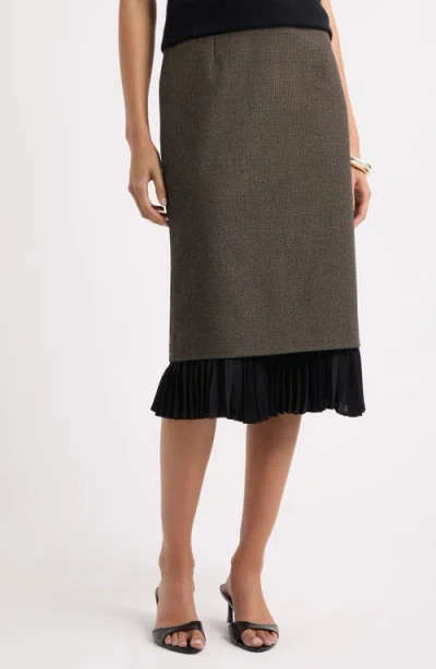 Nordstrom Patterned Pleat Trim Midi Skirt In Brown