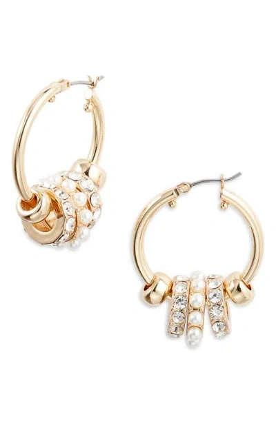 Nordstrom Pavé Crystal Rondelle Faux Pearl Hoop Earrings In Multi