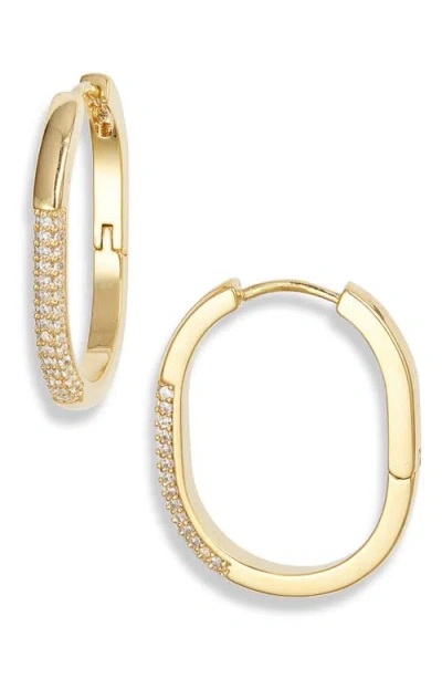 Nordstrom Pavé Cubic Zirconia Elongated Hoop Earrings In Clear- Gold